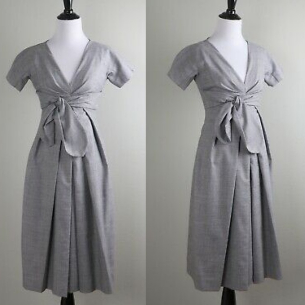 SINCLAIRE 10 | Pleated V-Neck Wool Blend Dress